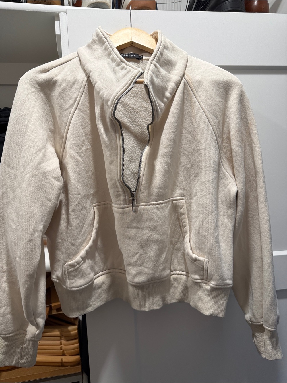 Women's Cream Half-Zip Pullover Sweater scuba dupe